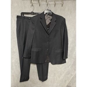 Bespoke Suit Men 42R 44R Gray Striped Wool Canvas Surgeon Cuffs W36X32 Pant Luxe